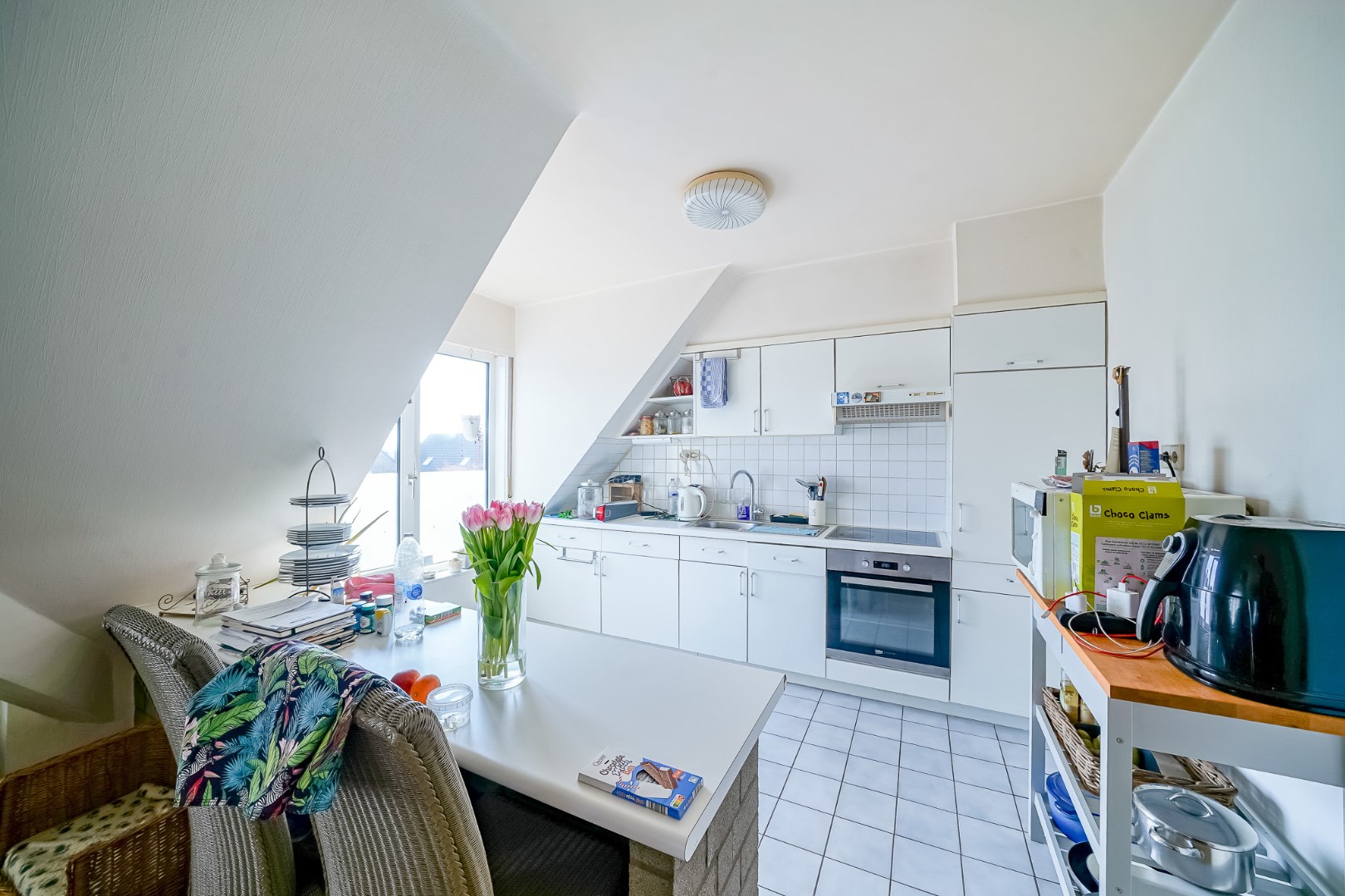 Opbrengstwoning met 2 verhuurde appartementen, tuin en 2 garages in Stene 