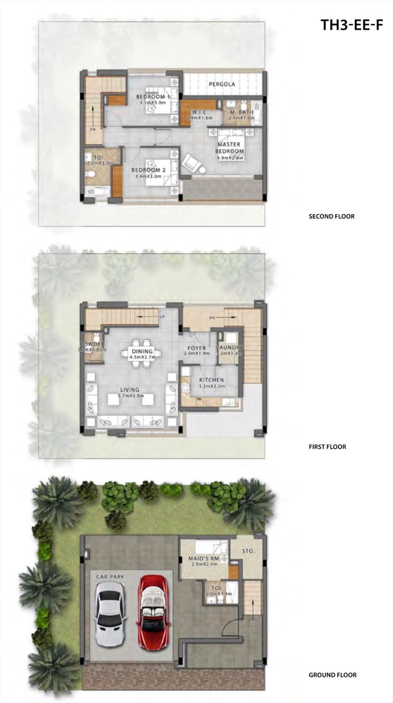 Grondplan TH3-EE-F
Halfopen
-end corner unit of the lane-