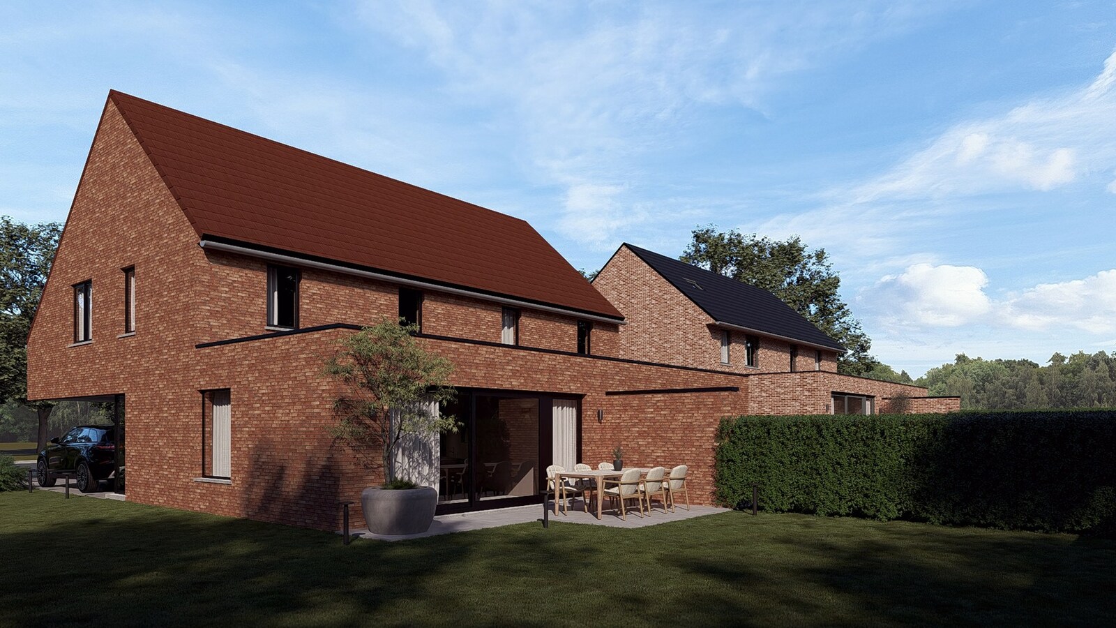 Twee nog te bouwen halfopen woningen met 3 slaapkamers, ruime zolder, garage en zonnig terras te Poelkapelle 
