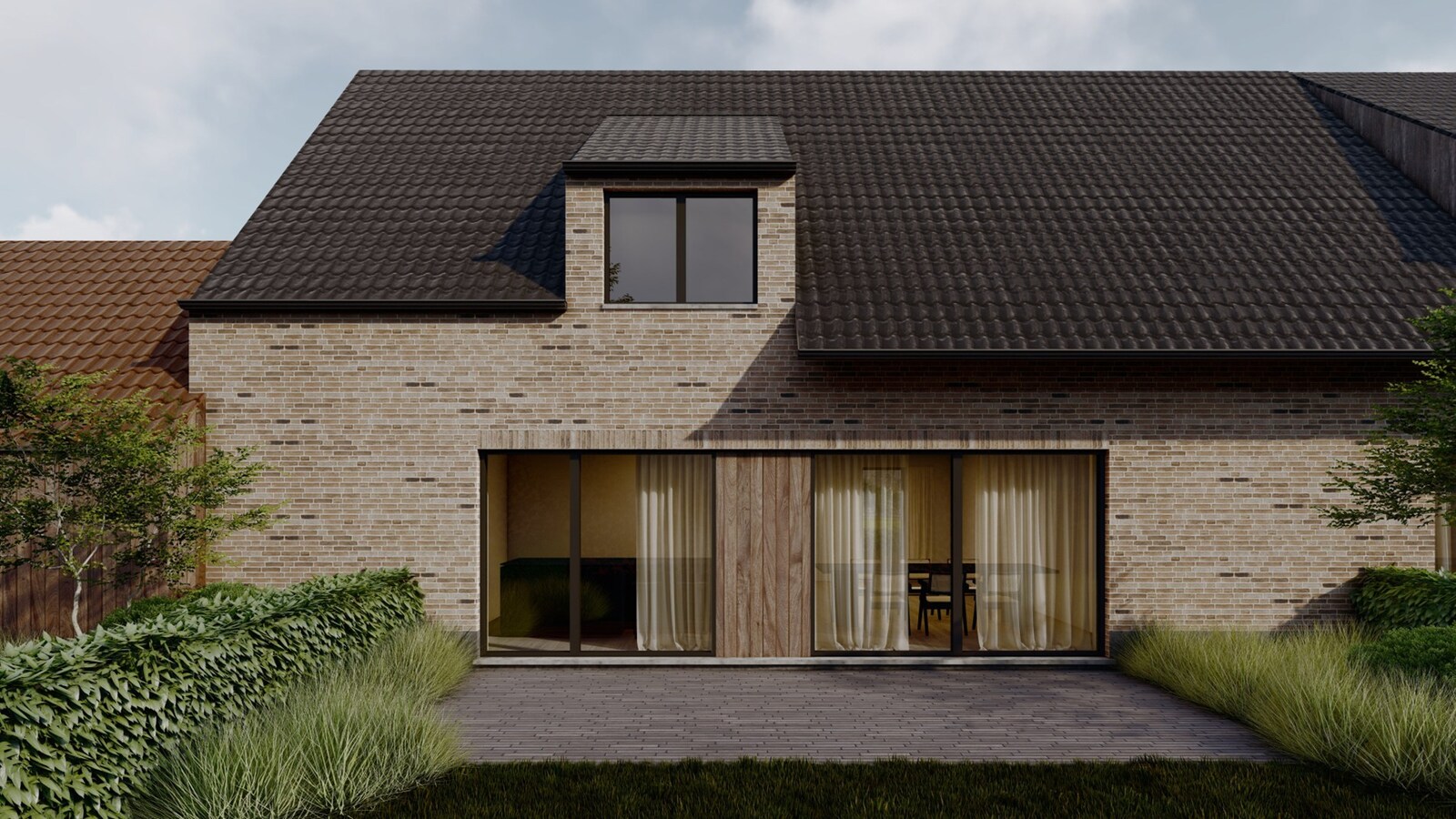 Woonerf met 3 knappe BEN-woningen te Nederzwalm 