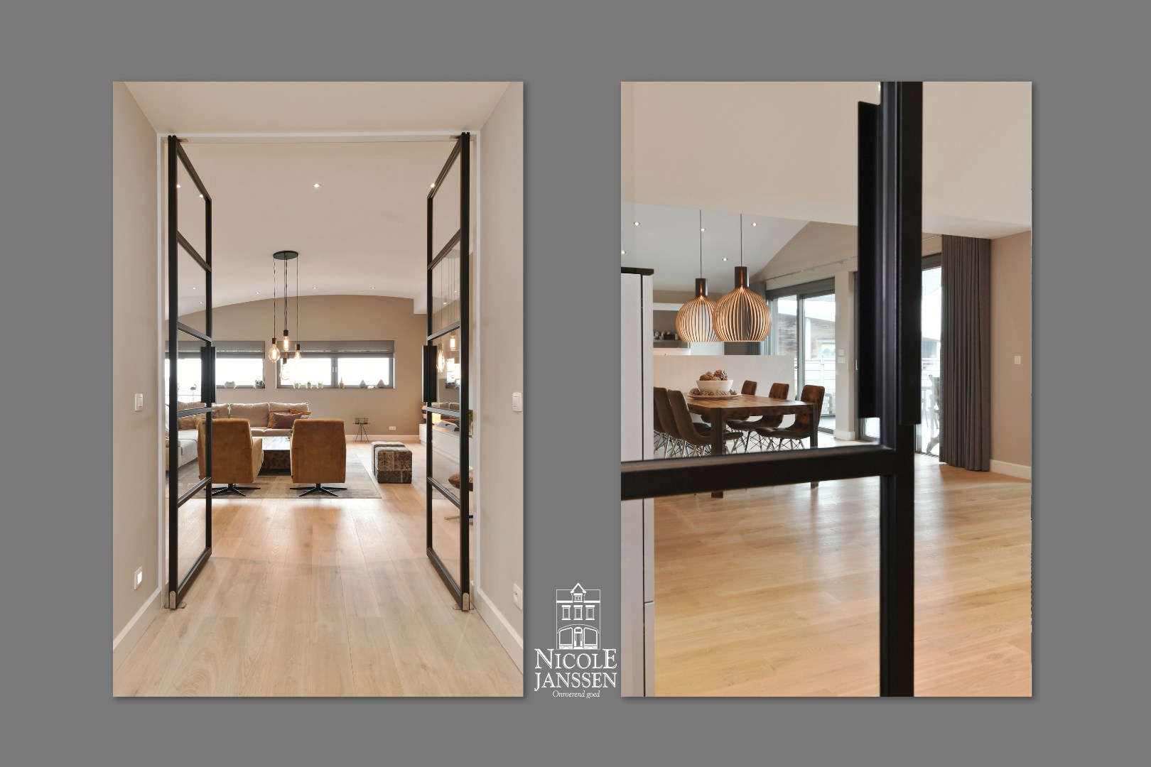 Dubbele glazen deur van inkomhal naar leefruimte