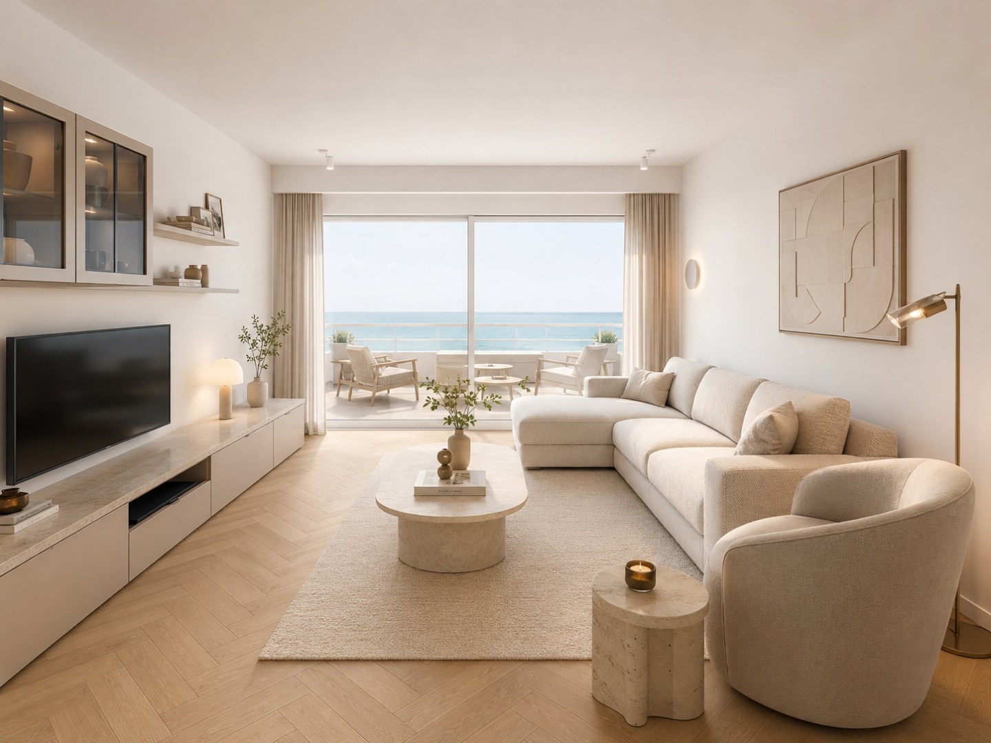 Studio à rafraîchir avec vue sur la mer et terrasse. 