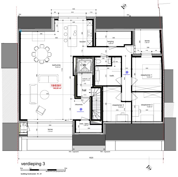 Nieuwbouwappartement op de derde verdieping met 3 slaapkamers en 2 terrassen 