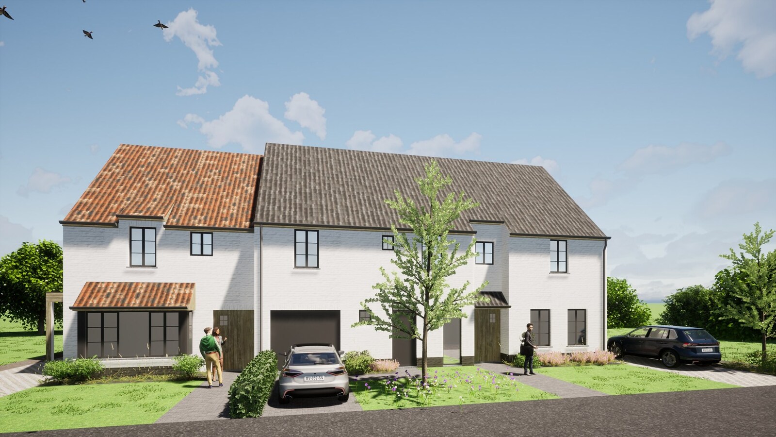 Energiezuinige nieuwbouwwoningen met tuin en open uitzicht in Petegem 