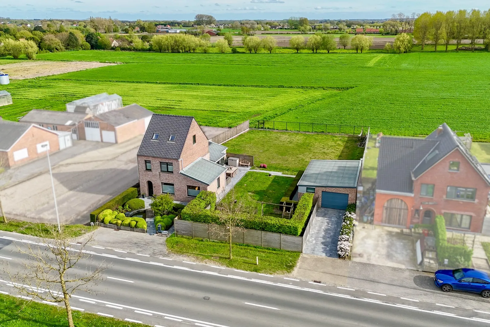 Alleenstaande woning op 1175 m² met grote garage en tuin met landelijk zicht
