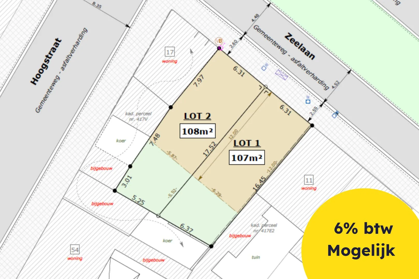 Unieke bouwgrond (107 m²) voor gesloten bebouwing te koop te Lombardsijde 