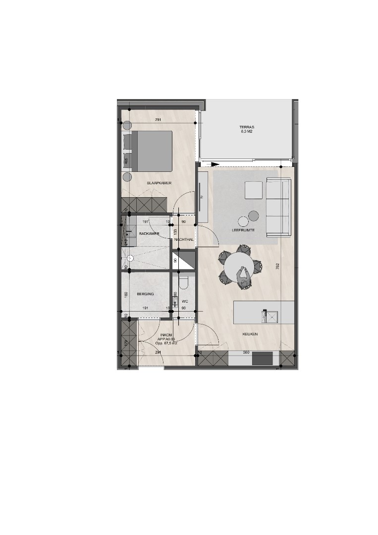 Gelijkvloers appartement van 67,5m² met één slaapkamer 