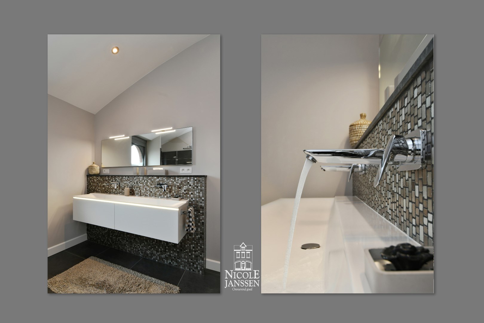 Badkamer met dubbele wastafel