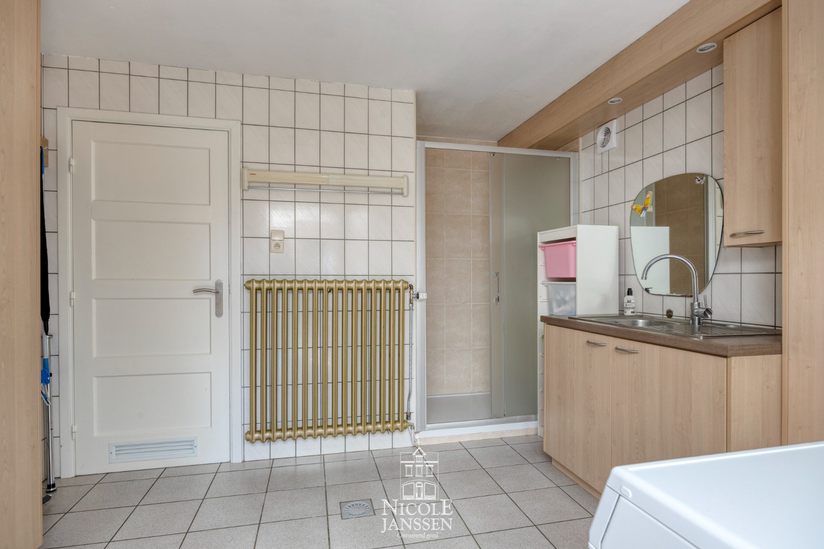 Wasplaats met douche en wastafel