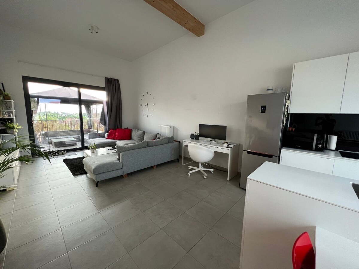 Uniek appartement (2 SUPER terrassen) op de Gaverse Markt !   LOFT-gevoel (hoogte : 3 m). 