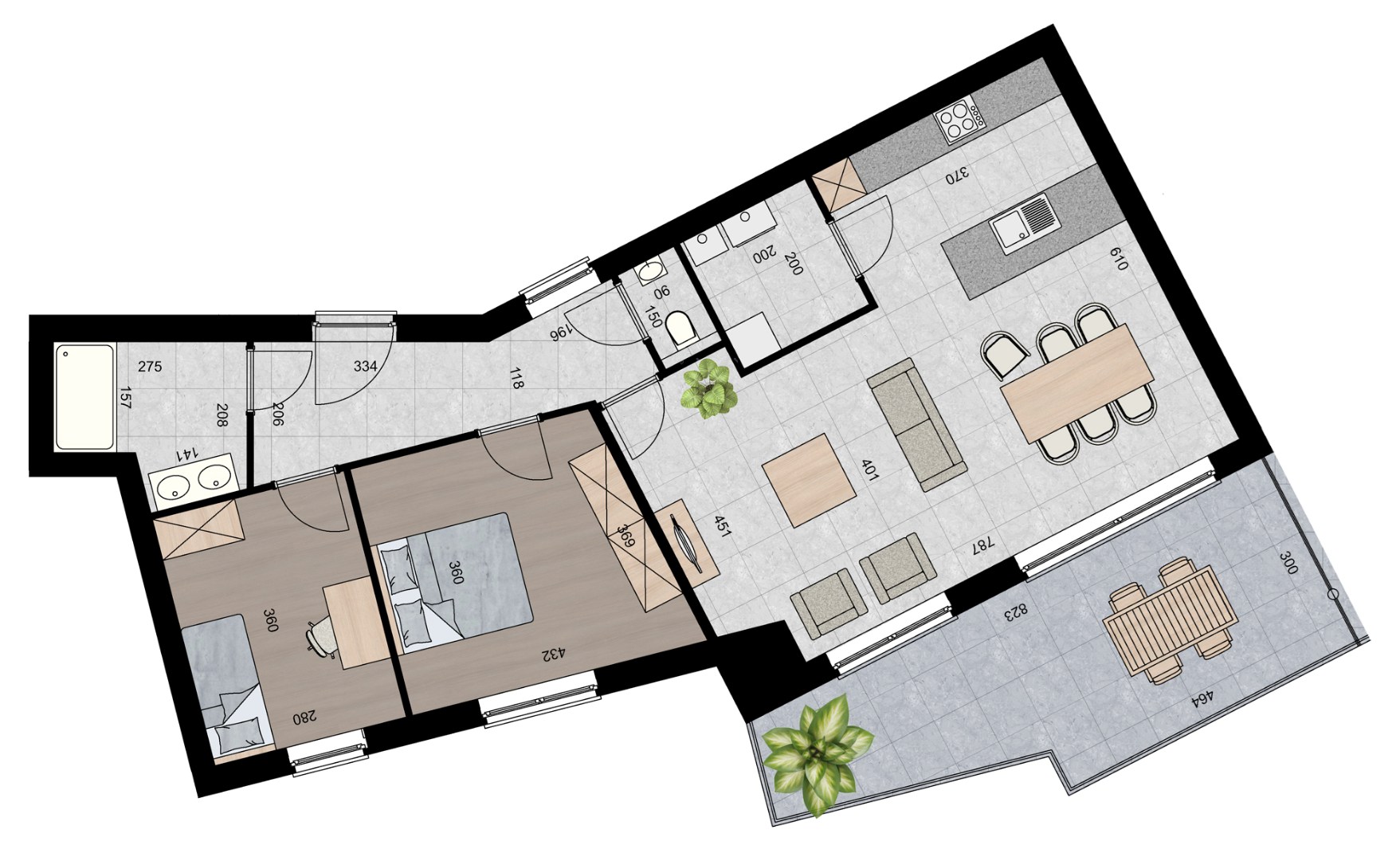 Penthouse (100 m²) met 2 slpk en ruim terras. 