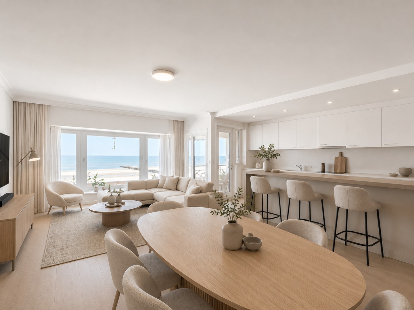 Magnifique appartement de 2 chambres avec vue sur la mer et terrasse. 