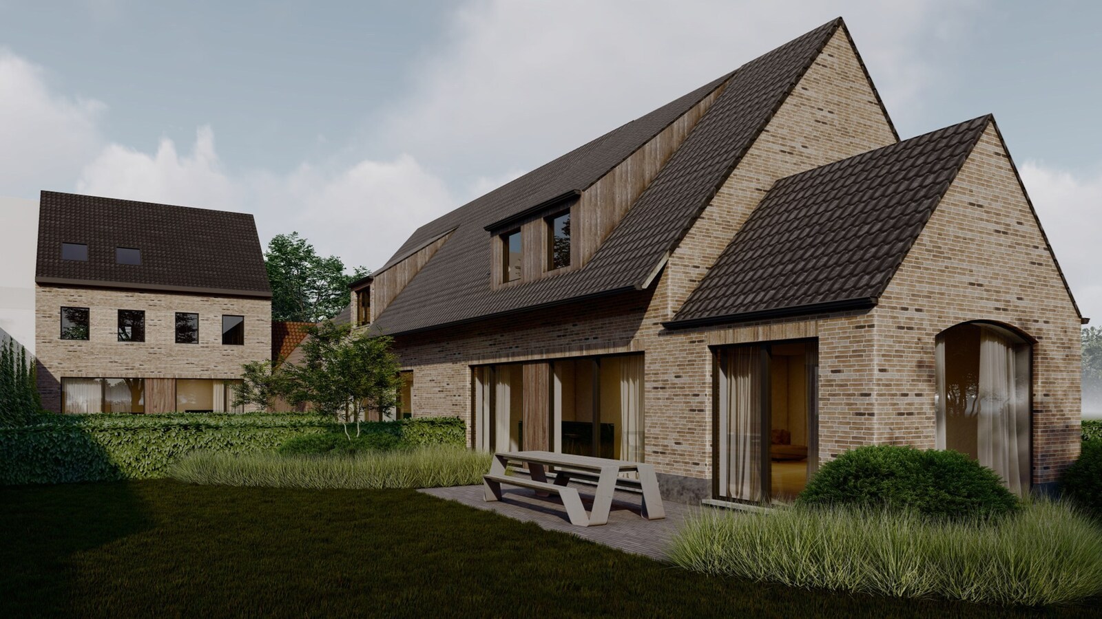 Woonerf met 3 knappe BEN-woningen te Nederzwalm 