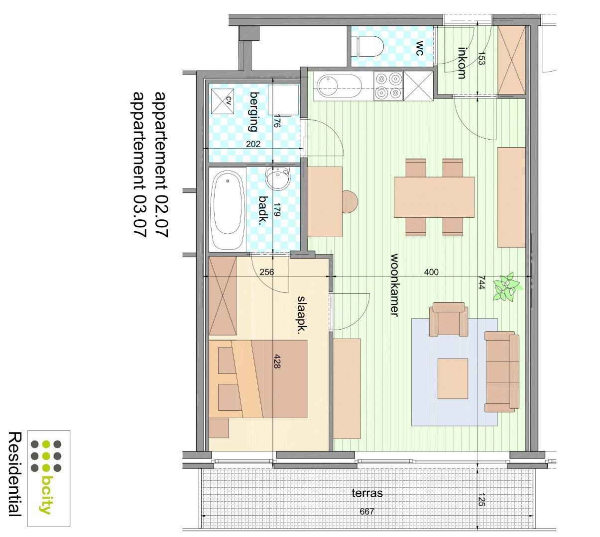 Nieuwbouwappartement met 1-slaapkamer in residentie Bcity 