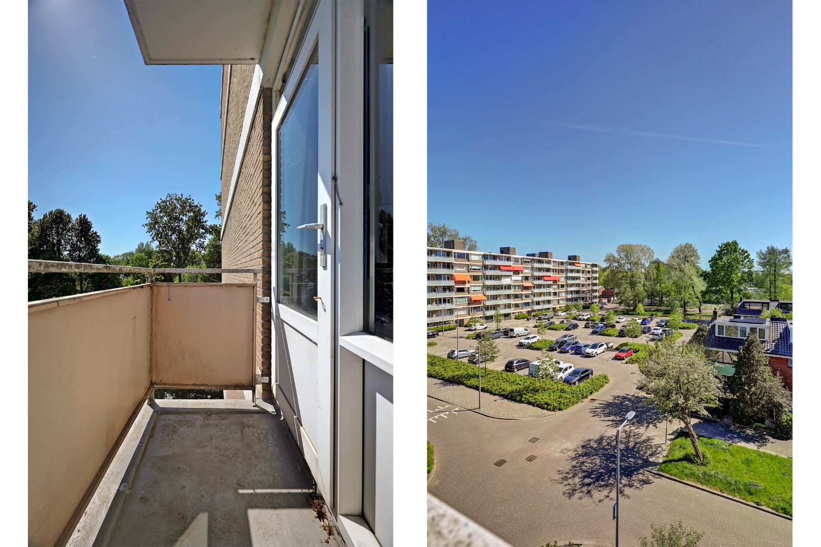 Goed onderhouden en instapklaar 4-kamer hoek-appartement op de 4e verdieping met moderne keuken en badkamer, 3 balkons en gelegen op eigen grond. 