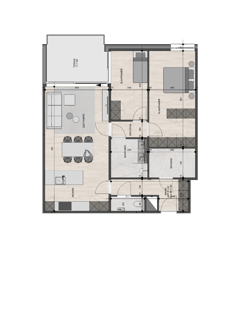 Appartement op de 1ste verdieping van 94,10m² met twee slaapkamers 