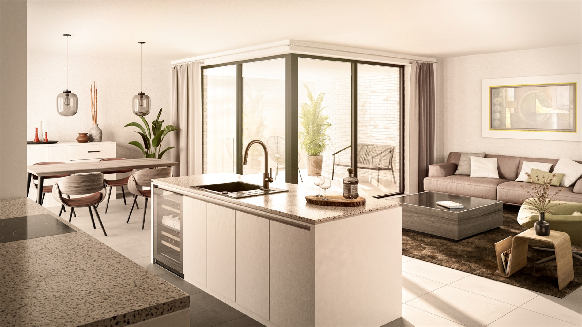 Ruim appartement (128 m²) met 2 slpk en 2 overdekte terrassen. 