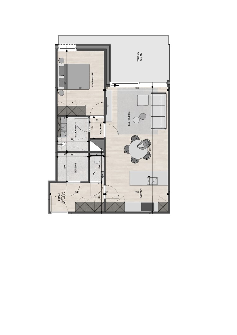 Appartement op de 1ste verdieping van 69,30m² met één slaapkamer 