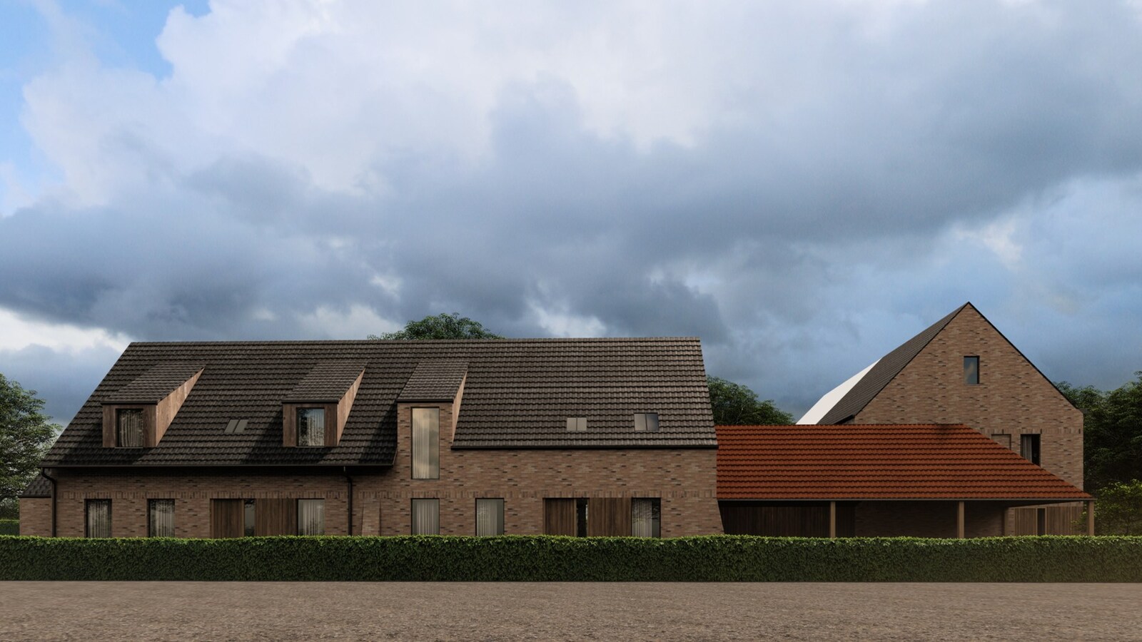 Woonerf met 3 knappe BEN-woningen te Nederzwalm 