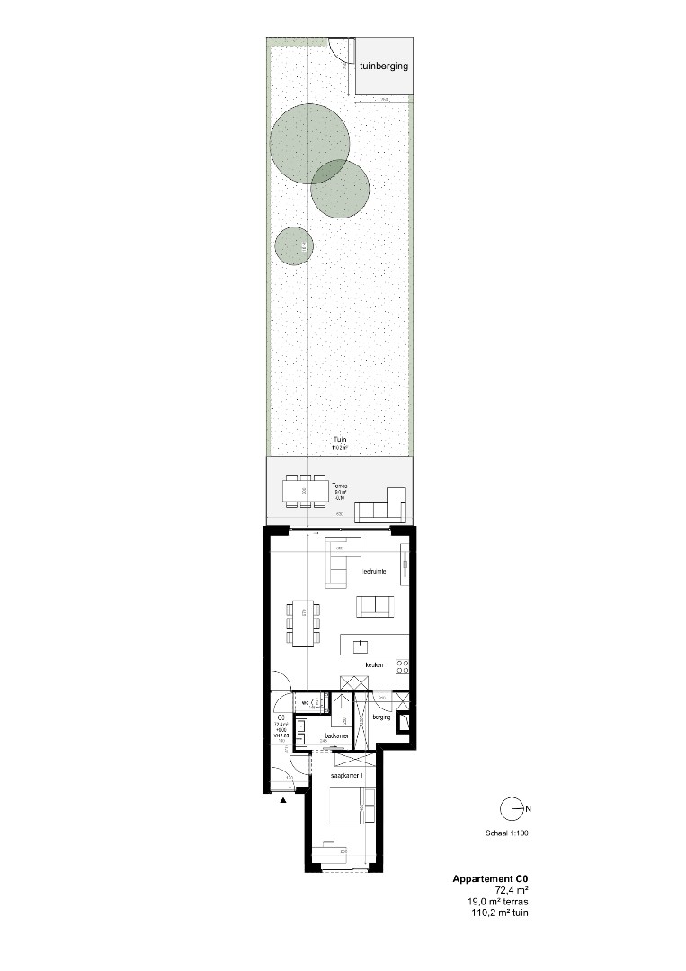 Gelijkvloers appartement met tuin 