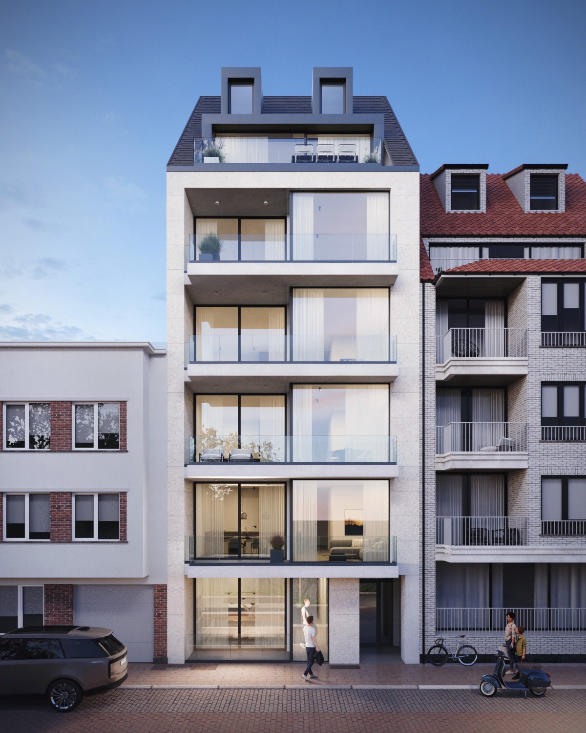 Prachtig nieuwbouwproject 'South view' met open zichten en 3 slaapkamers centraal gelegen vlakbij de Lippenslaan te Knokke. 