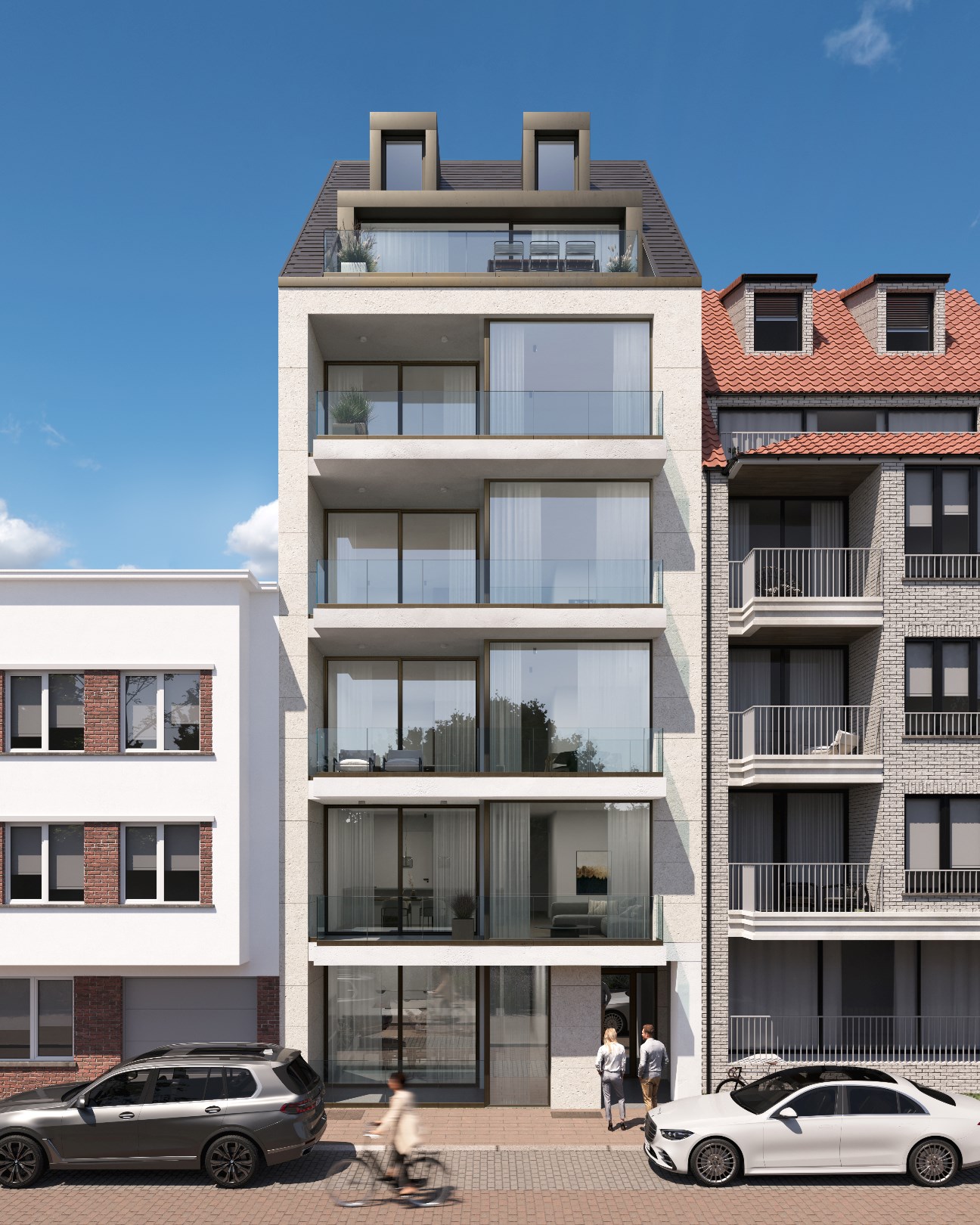 Prachtig nieuwbouwproject 'South view' met open zichten en 3 slaapkamers centraal gelegen vlakbij de Lippenslaan te Knokke. 