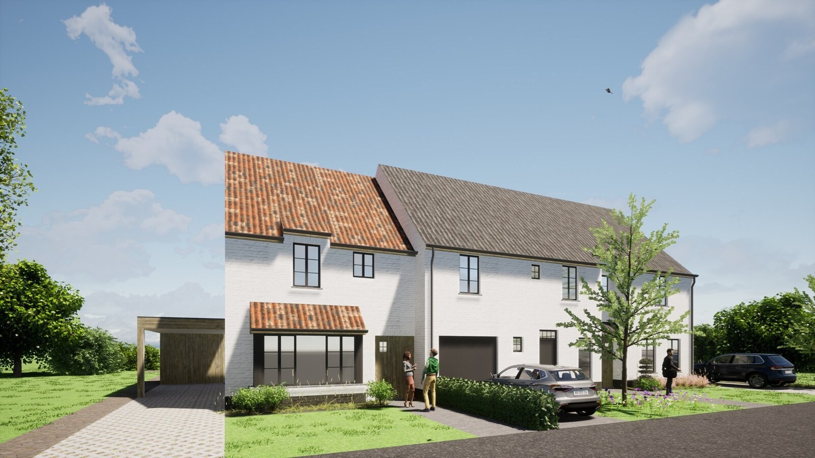 Energiezuinige nieuwbouwwoningen met tuin en open uitzicht in Petegem 