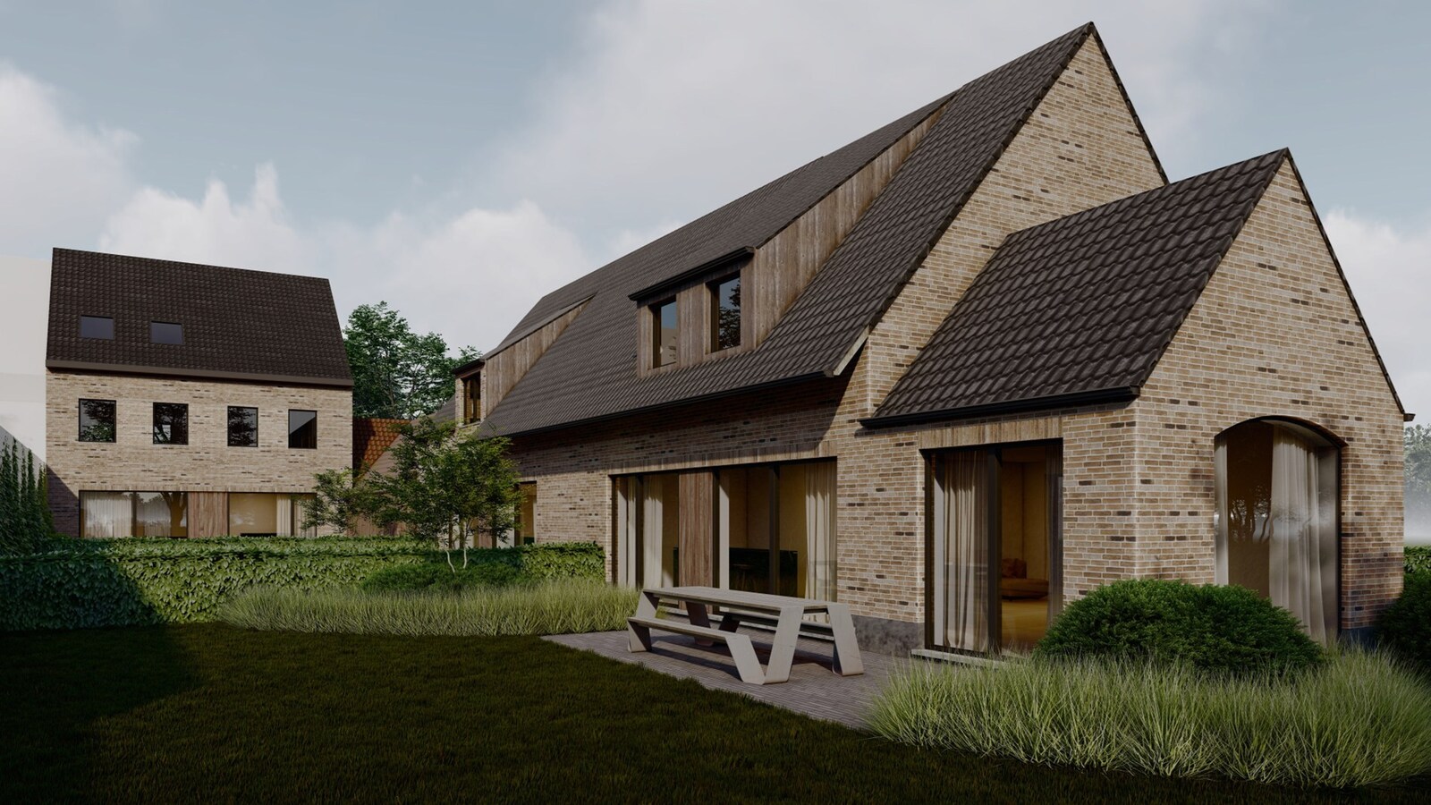 Woonerf met 3 knappe BEN-woningen te Nederzwalm 