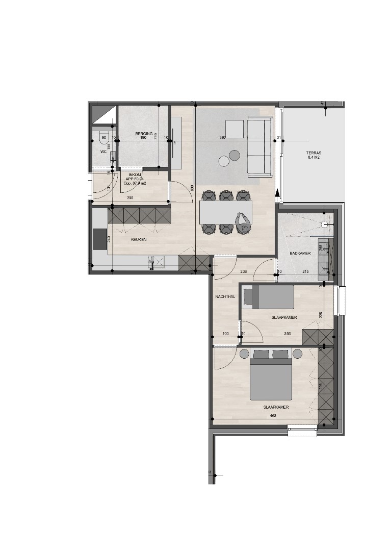 Gelijkvloers appartement van 87,90m² met twee slaapkamers 