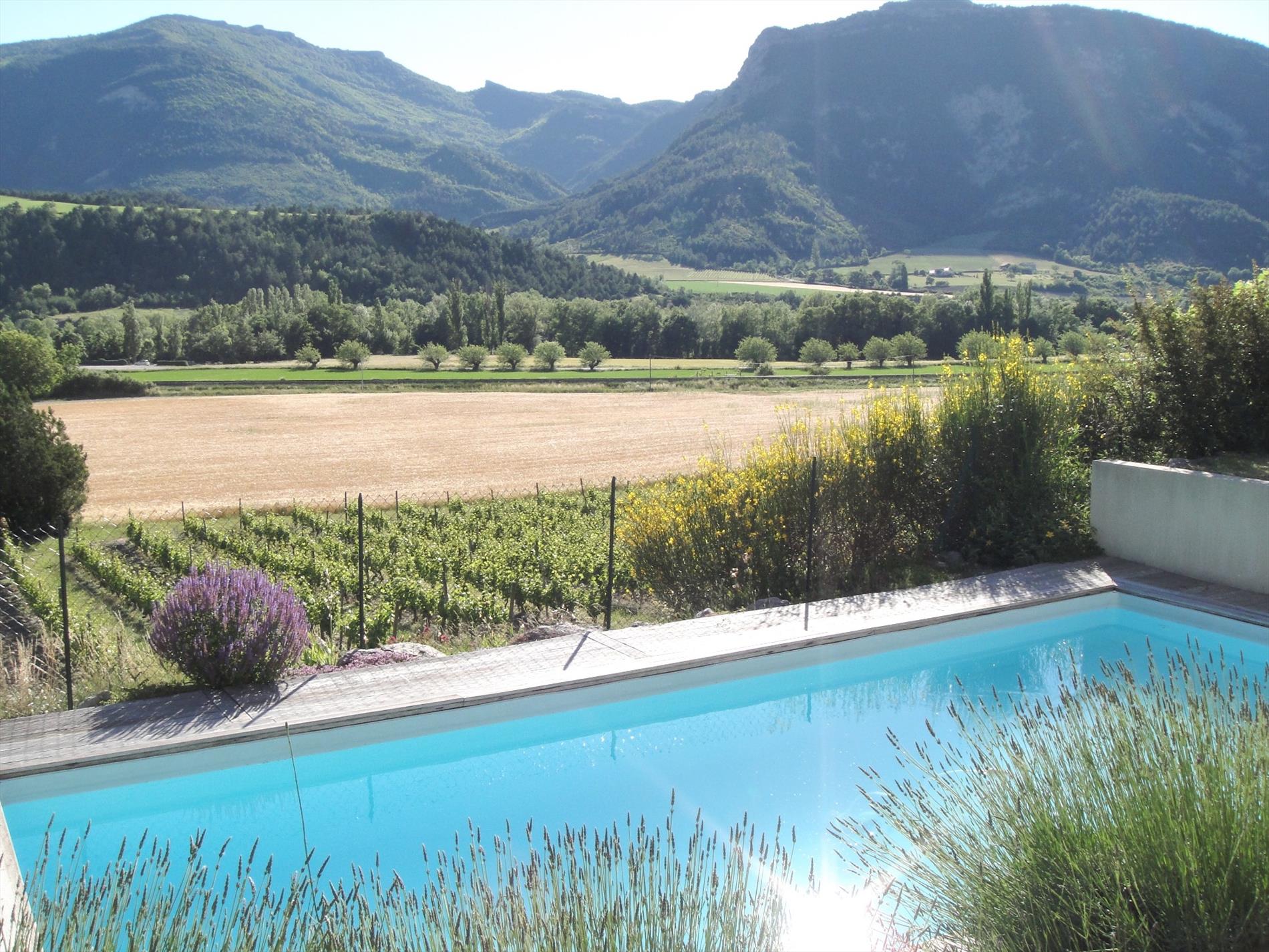 Eigentijdse villa omringd door wijngaarden 