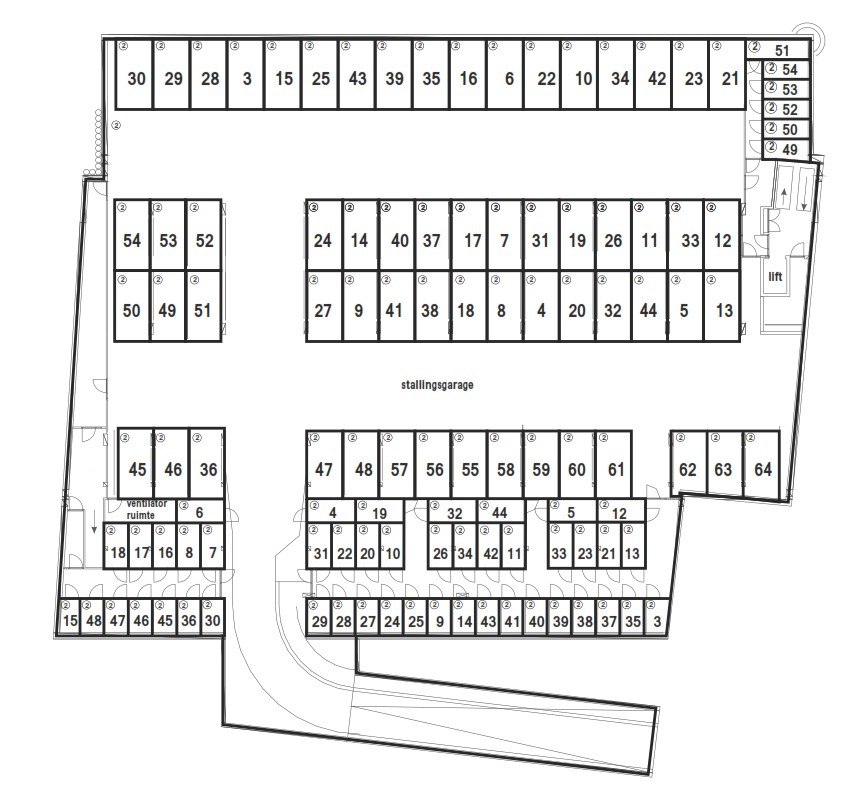 Ruim opgezette overdekte en afgesloten parkeerplaatsen in het centrum van Bladel. 