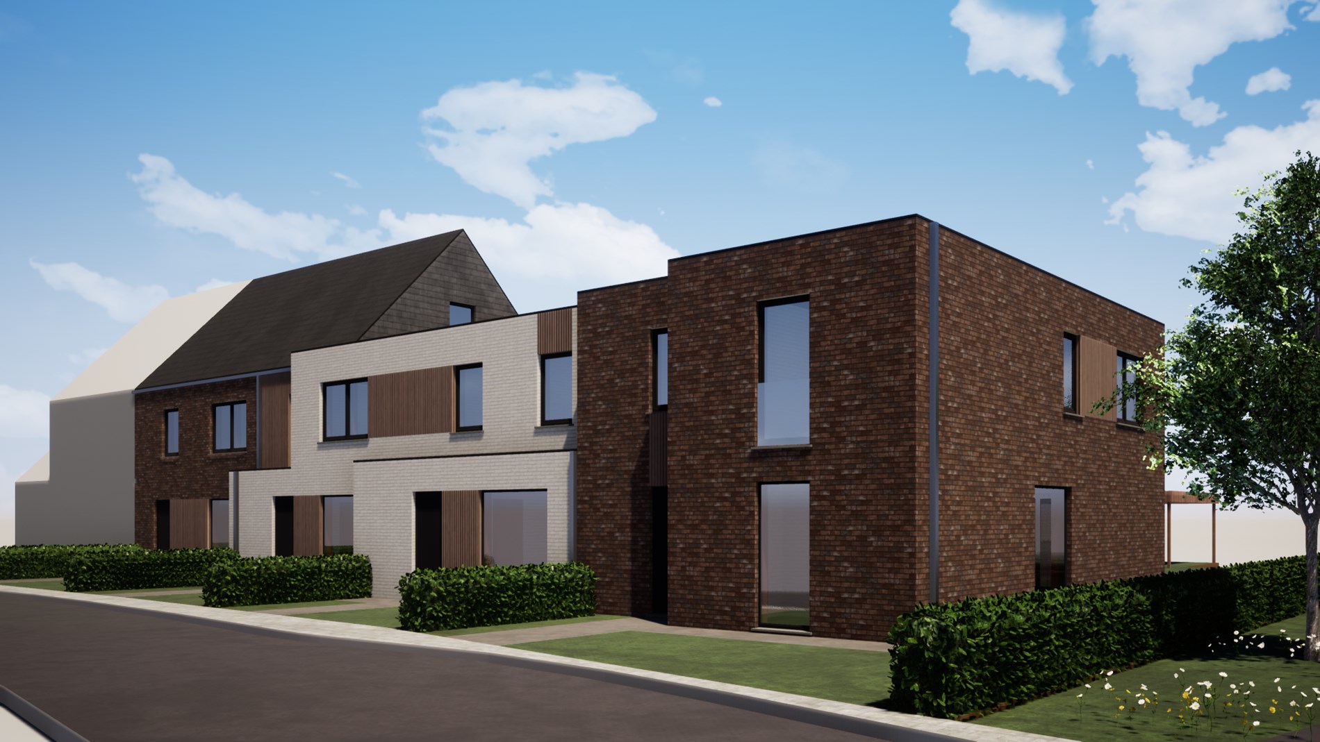 Ruime nieuwbouwwoningen met uitweg op centrale ligging te Eernegem 