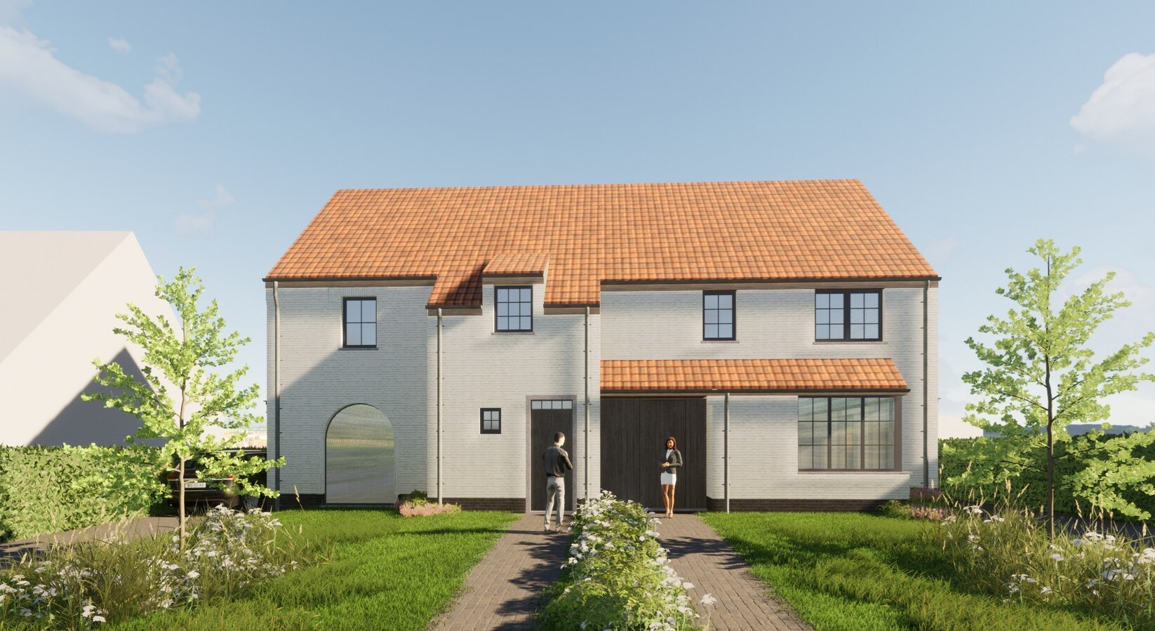 Zeer ruime halfopen nieuwbouwwoningen met 3 slaapkamers en carport in Petegem 