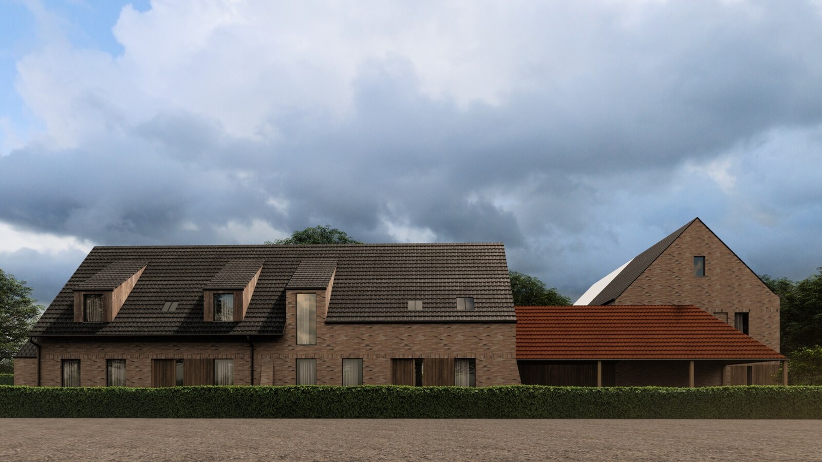 Woonerf met 3 knappe BEN-woningen te Nederzwalm 