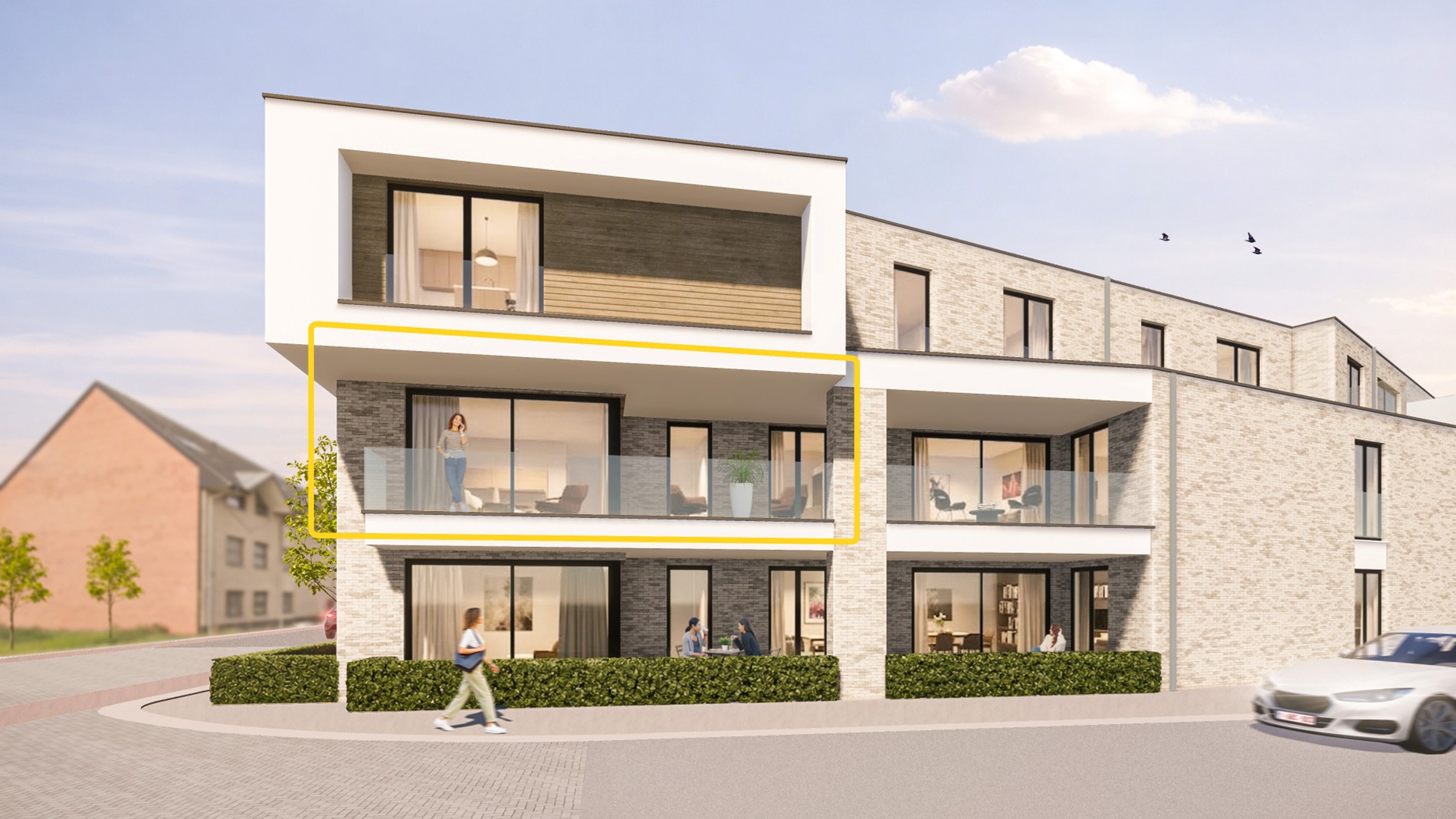 Lichtrijk appartement (95 m²) met 2 slpk en overdekt terras. 