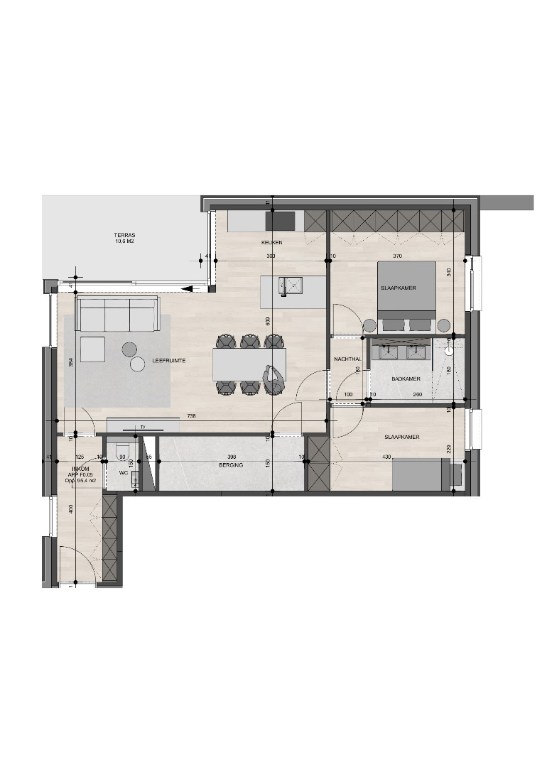 Gelijkvloers appartement van 95,40m² met twee slaapkamers 