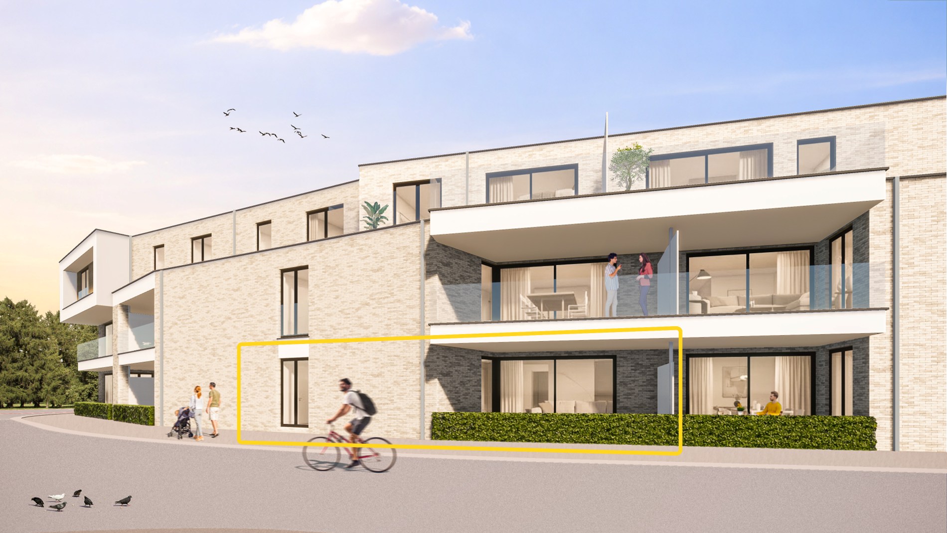 Gelijkvloers appartement (117 m²) met 2 slaapkamers en overdekt terras. 