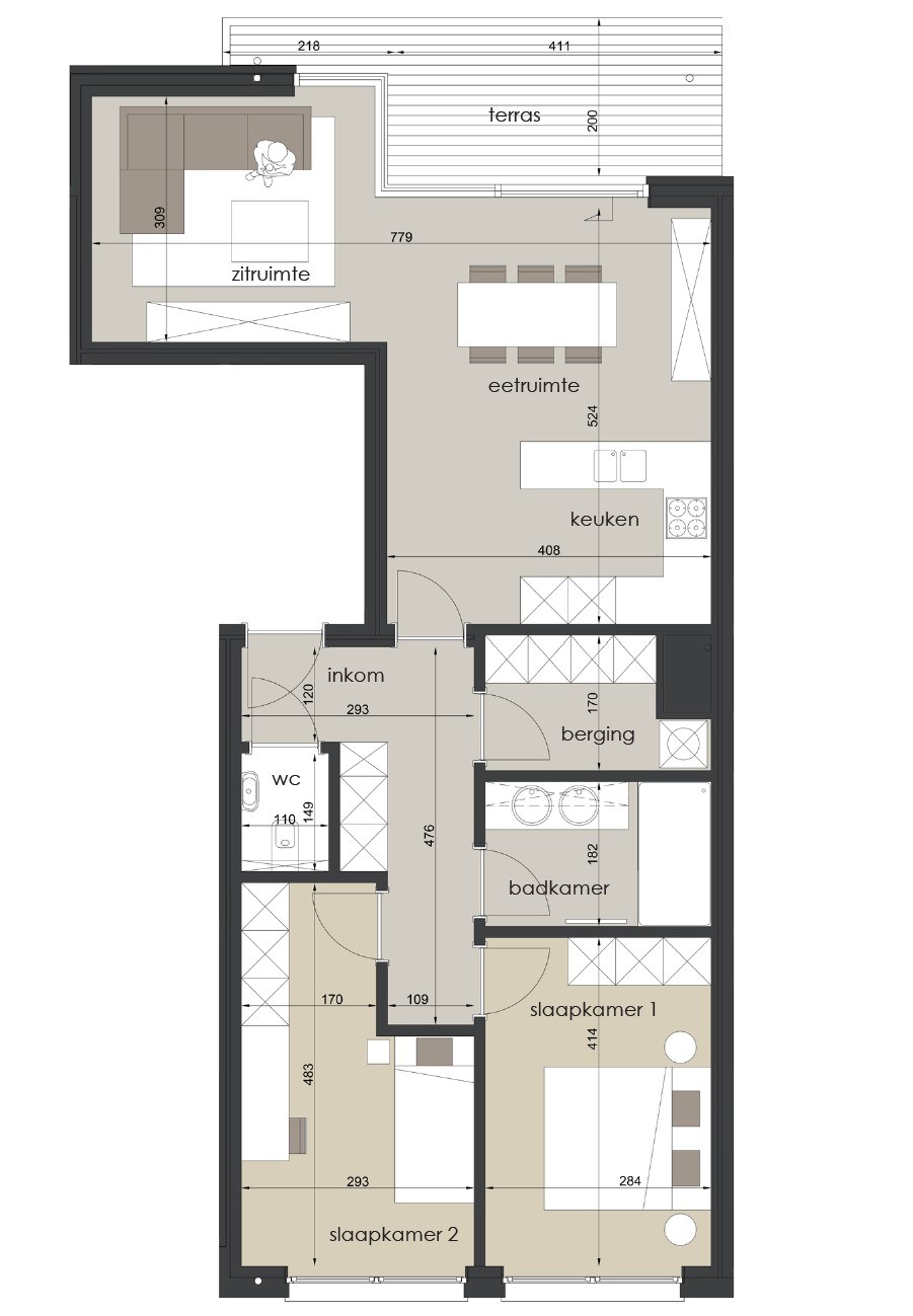 Nieuwbouwappartement met 2 slaapkamers en terras 