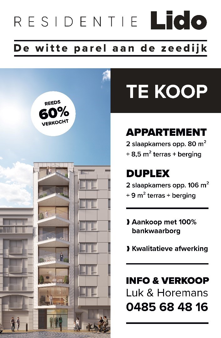 NIEUWBOUW DUPLEXAPP. MET ZIJDELINGS ZEEZICHT IN CENTRUM OOSTENDE 