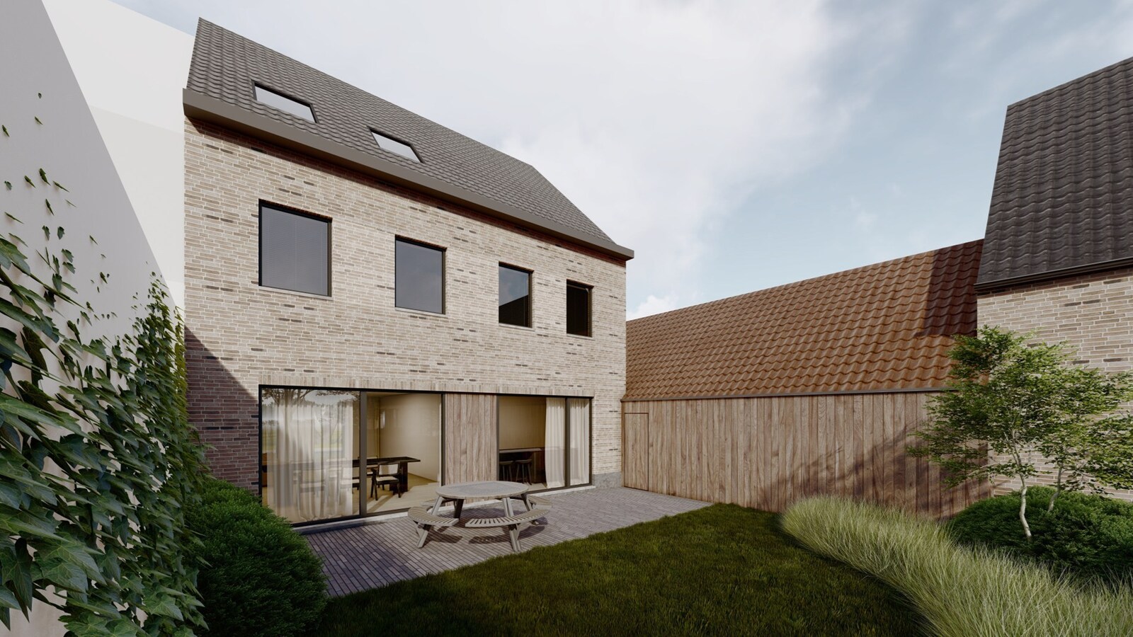 Woonerf met 3 knappe BEN-woningen te Nederzwalm 