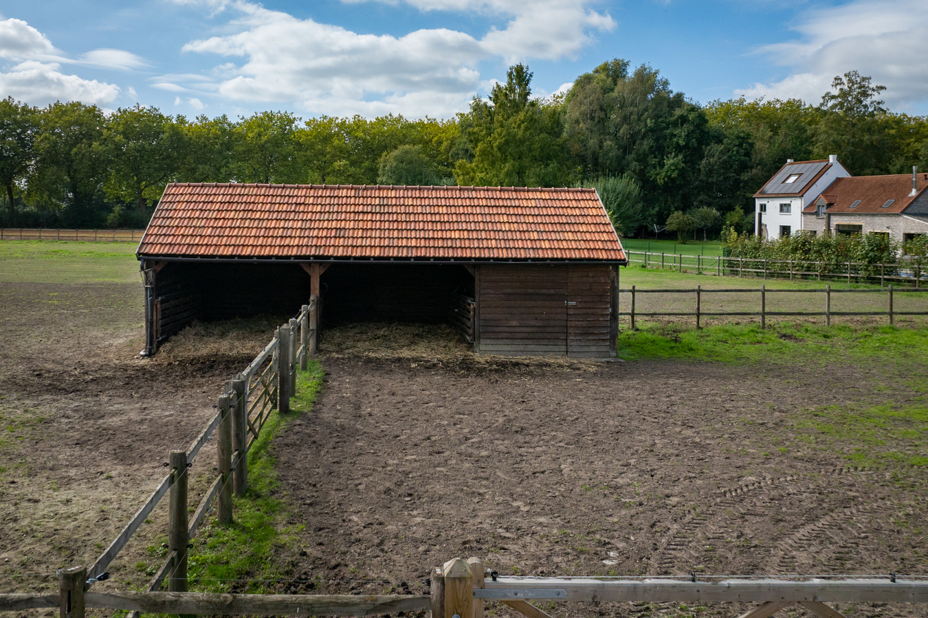 Zeer ruim (+/-550m²!) landhuis + gezellige woning met buitenpiste, paddock en weides op ca. 2ha met vergunning stalgebouw 200m² 