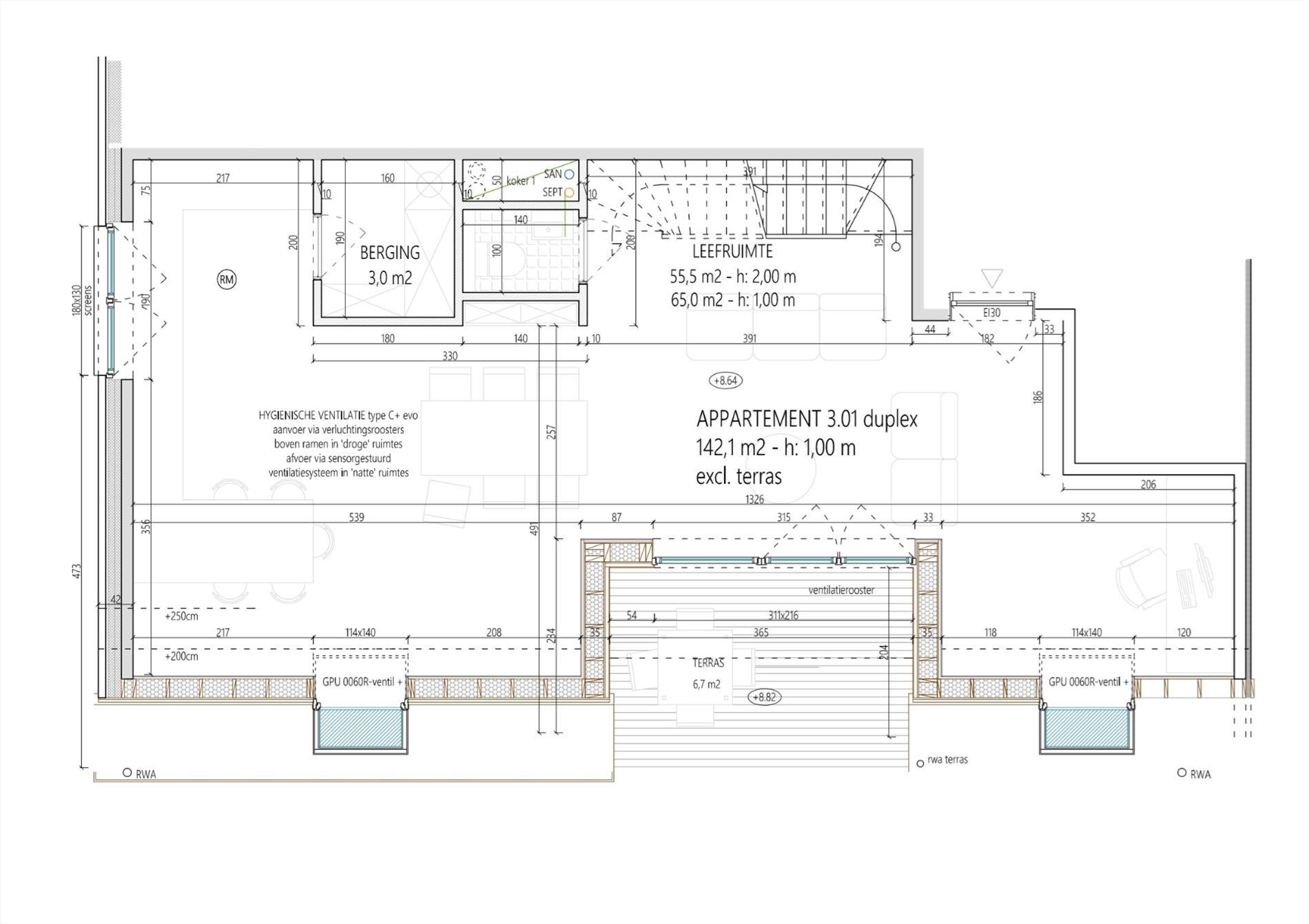 Duplex appartement met 3 slaapkamers 