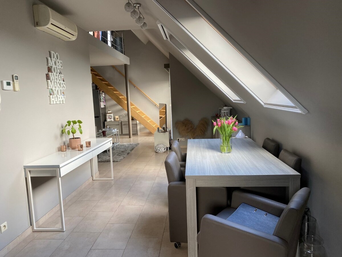 Eigentijds duplex-appartement met  autostaanplaats en kelder. Geen vaste kosten. 