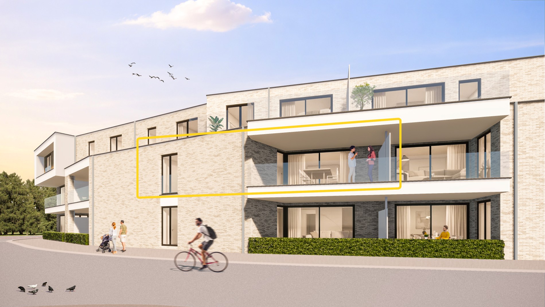 Ruim appartement (117 m²) met 2 slpk en overdekt terras. 