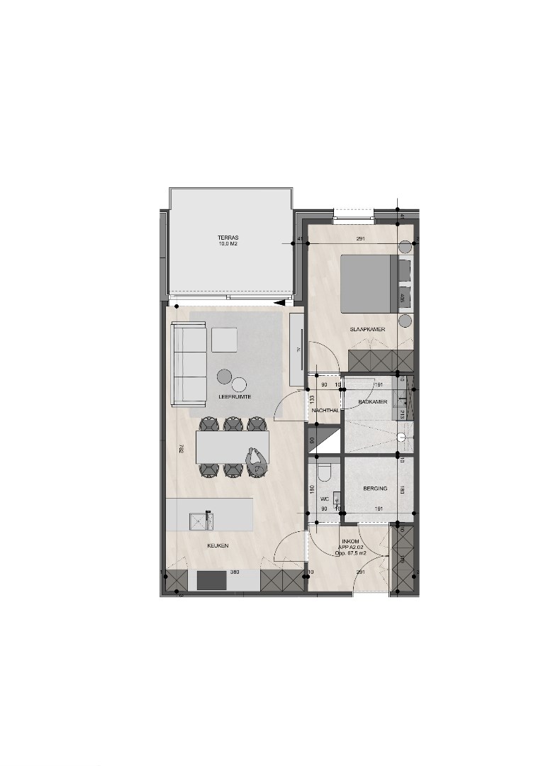 Appartement op de 2de verdieping van 67,50m² met één slaapkamer 