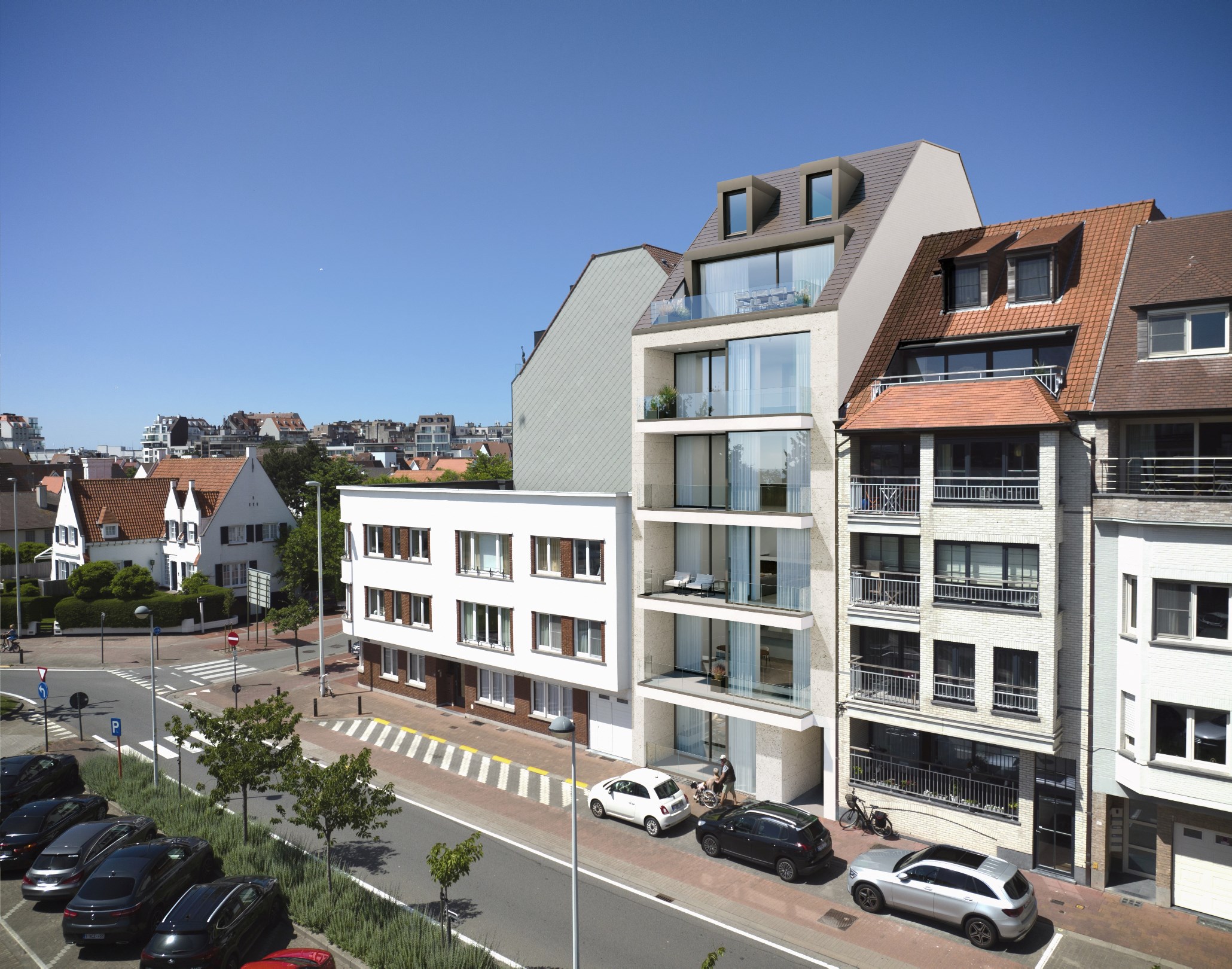 Prachtig nieuwbouwproject 'South view' met open zichten en 3 slaapkamers centraal gelegen vlakbij de Lippenslaan te Knokke. 