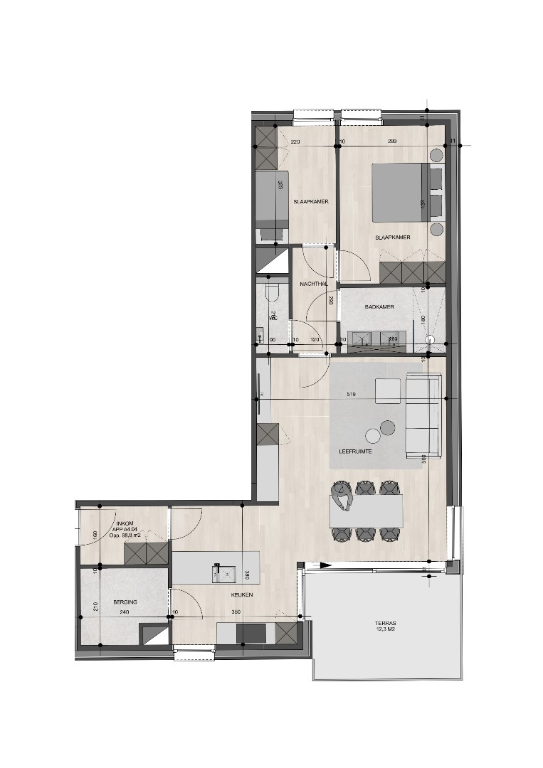 Penthouse op de 4de verdieping van 98,80m² met twee slaapkamers 