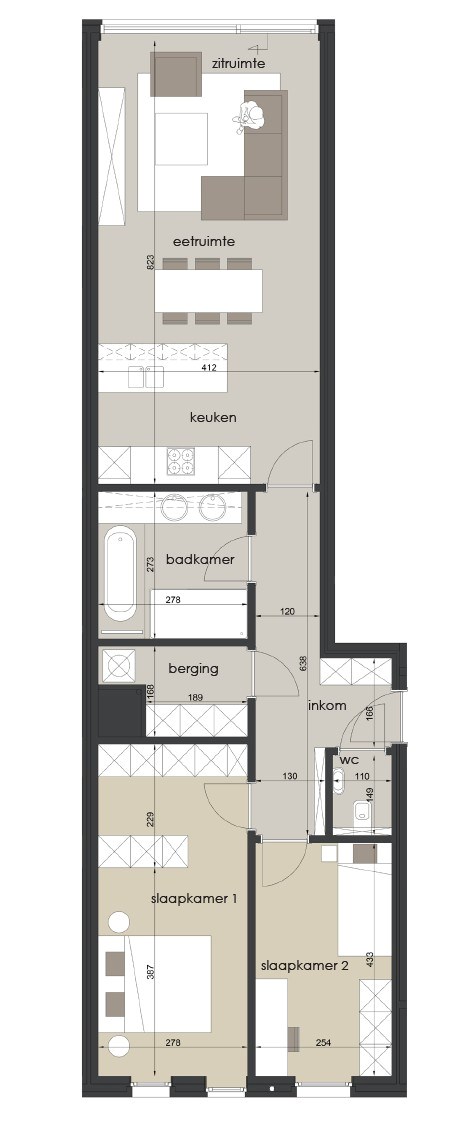 Gelijkvloers appartement met 2 slaapkamers, tuin en terras 