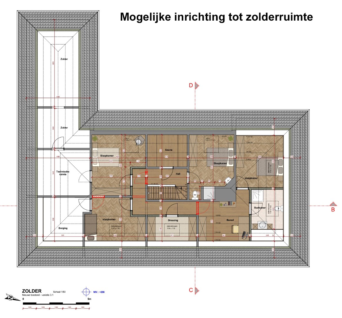 Mogelijke inrichting tot zolderruimte