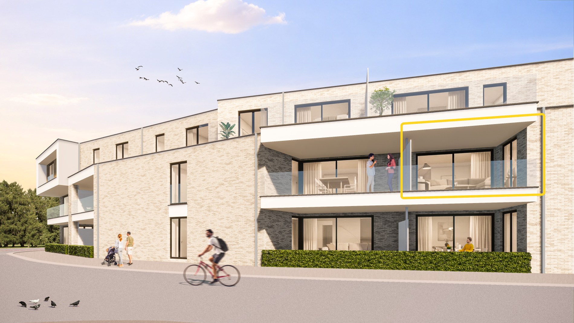 Ruim appartement (121 m²) met 2 slpk en 2 overdekte terrassen. 